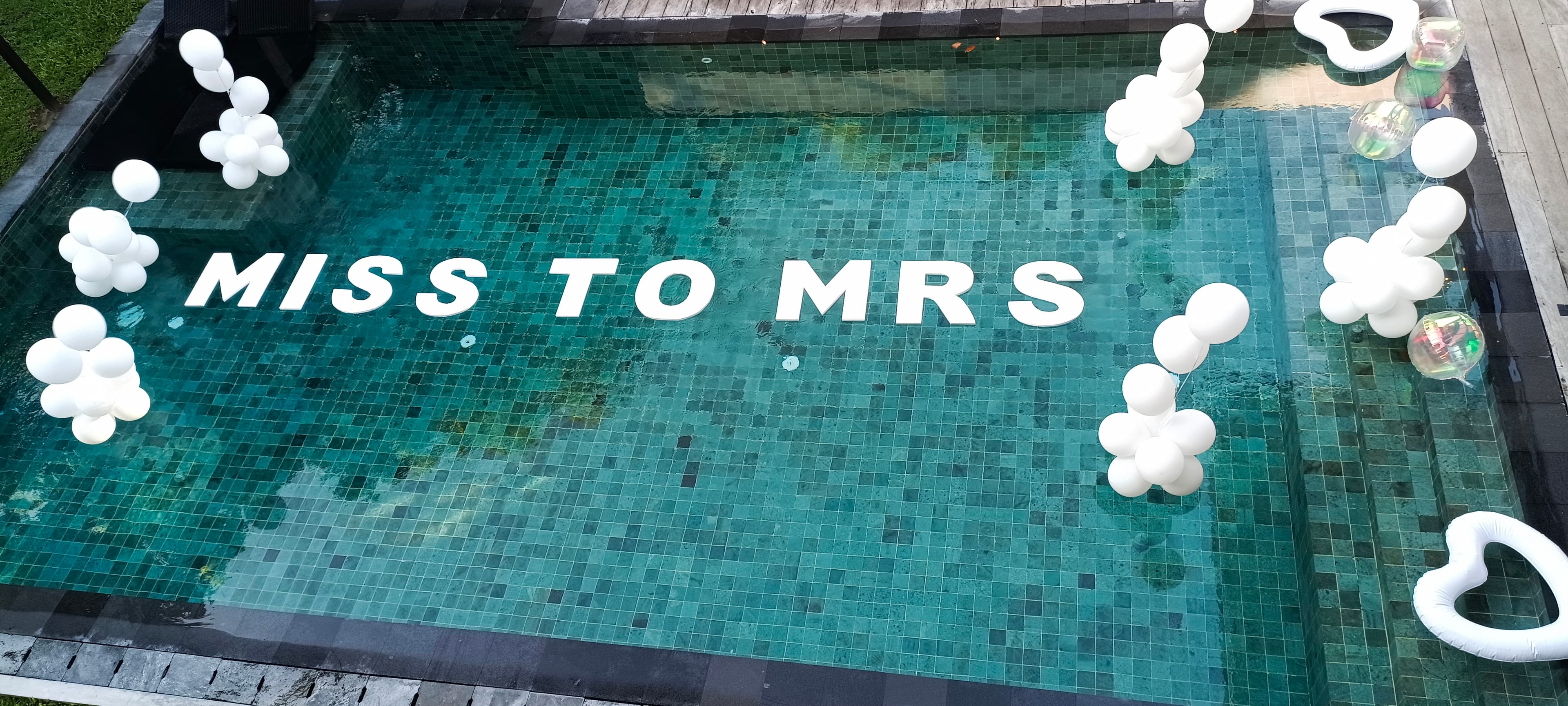 Miss to Mrs pool decor at hens party Bali