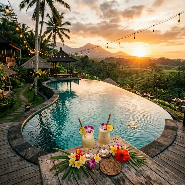 Birthday celebration at a Bali villa pool