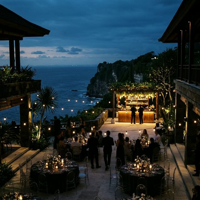 Luxury wedding bar setup with champagne tower