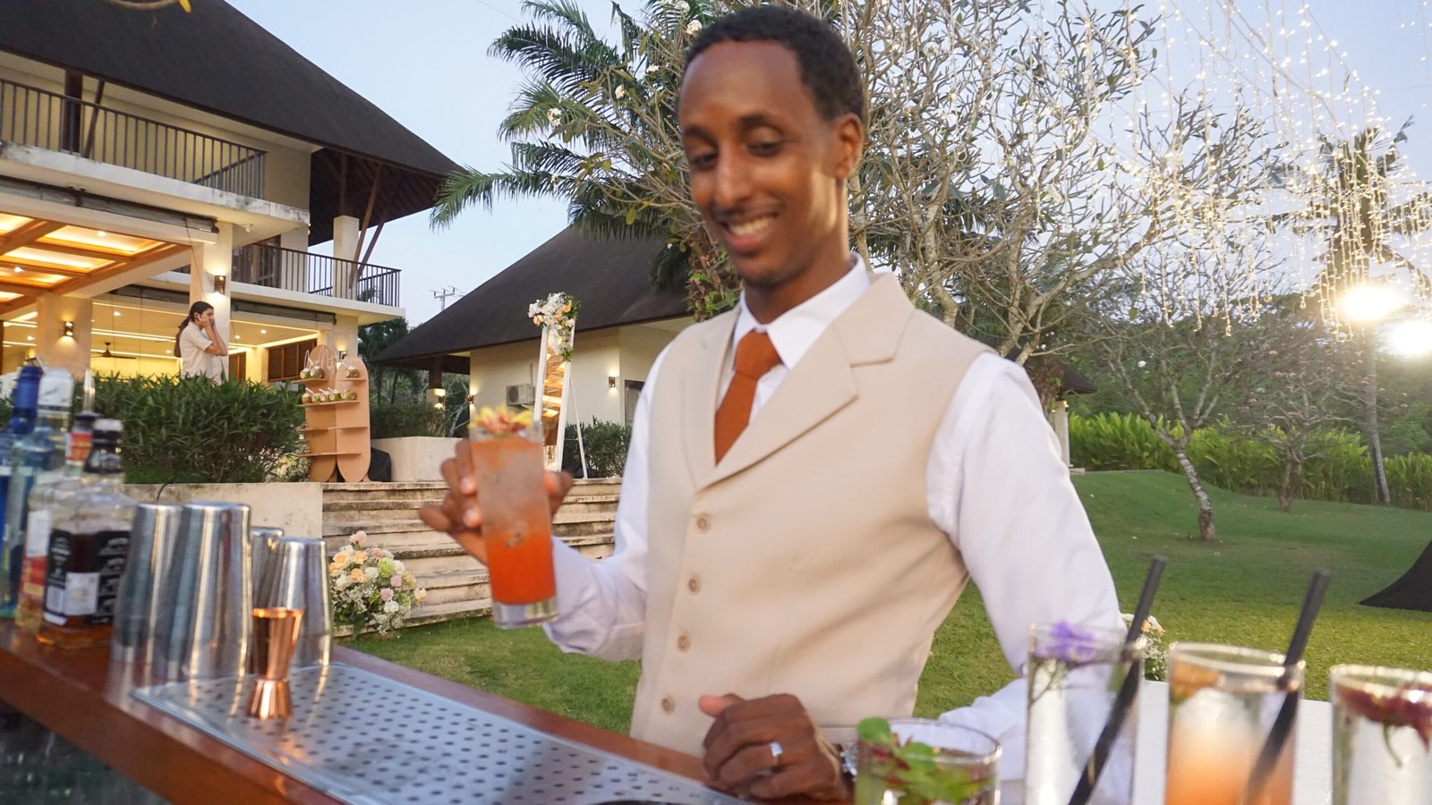 Professional cocktail service at a Bali villa party