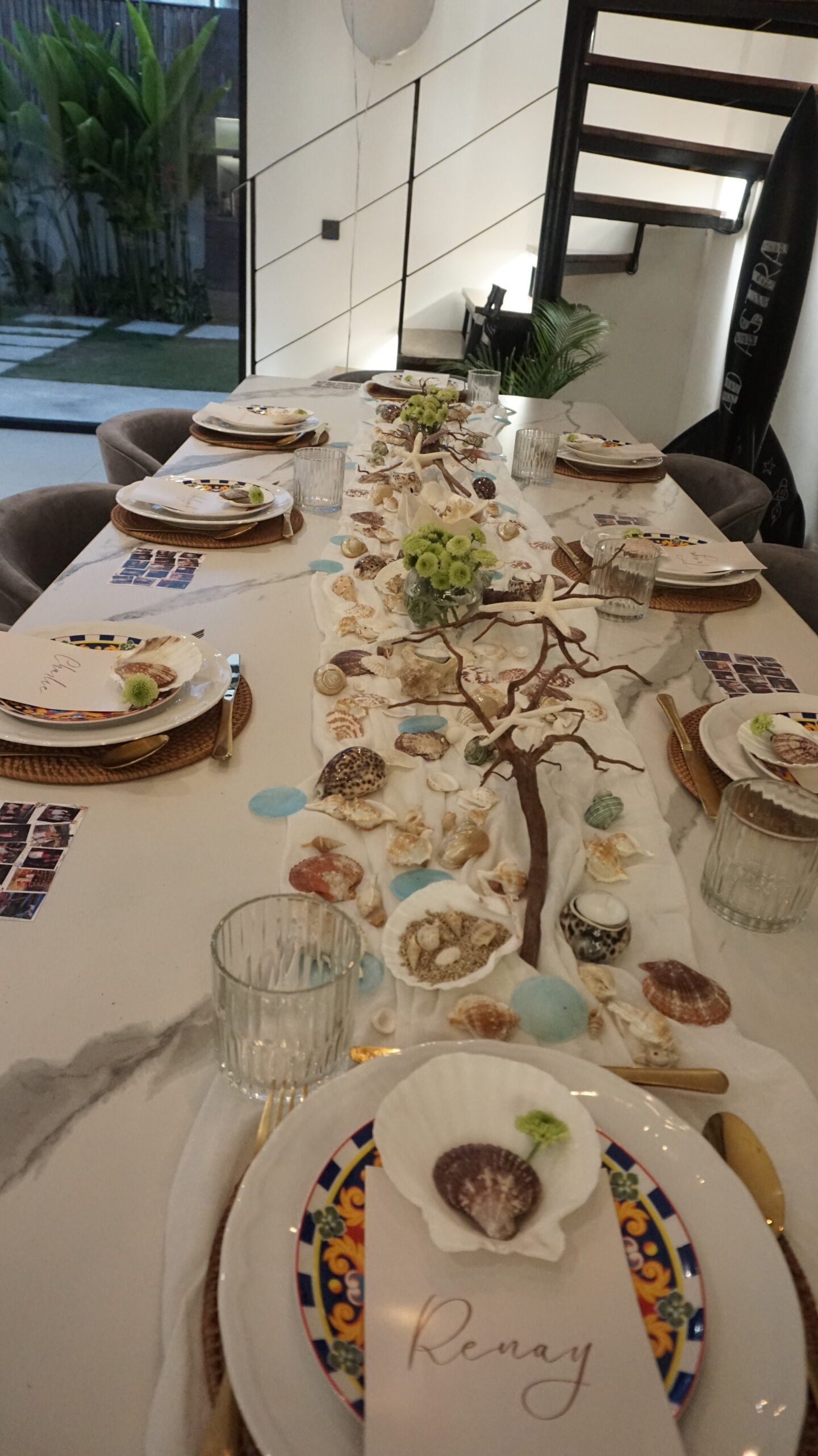 Beautifully decorated villa dinner table for a private event in Bali