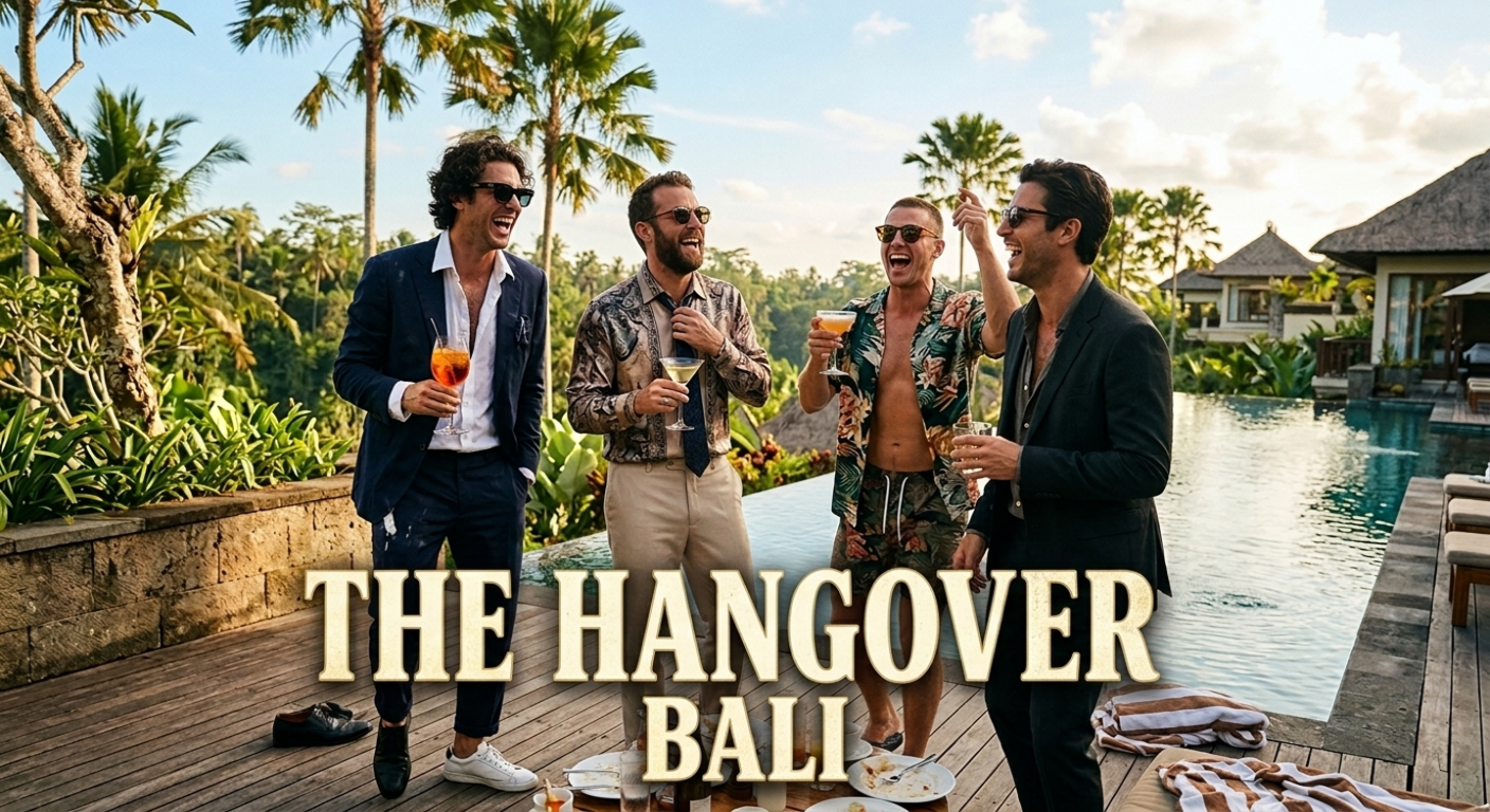 Bali bucks party with cocktail bar setup at private villa